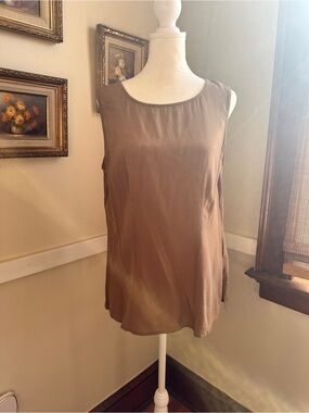 100% Silk JH Collectibles Scoop Neck Tank in Taupe Brown 12